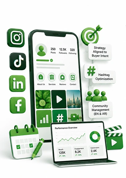 SMO service dashboard and social media optimization illustration